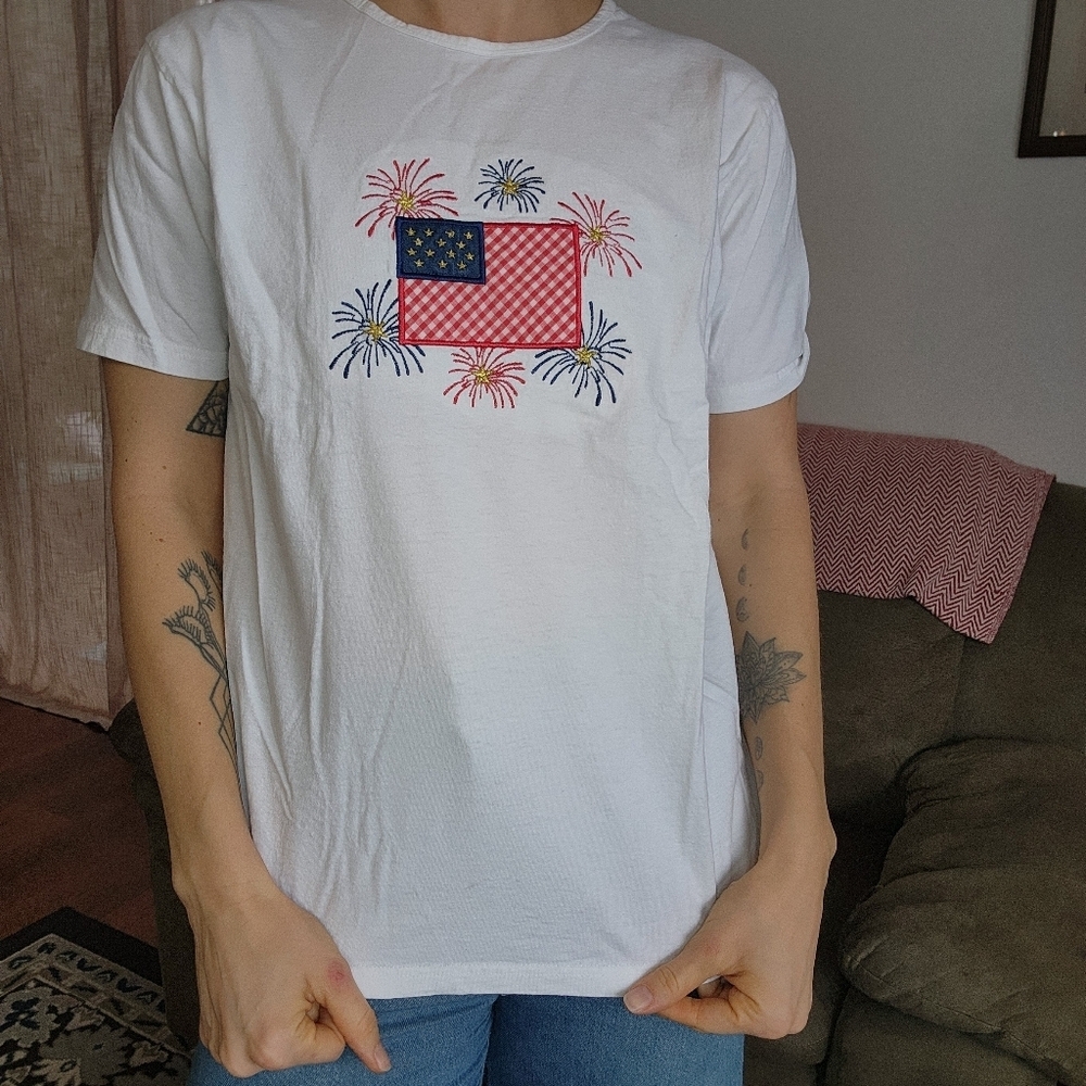 Vintage American Flag Graphic Short Sleeve Tee Size Large